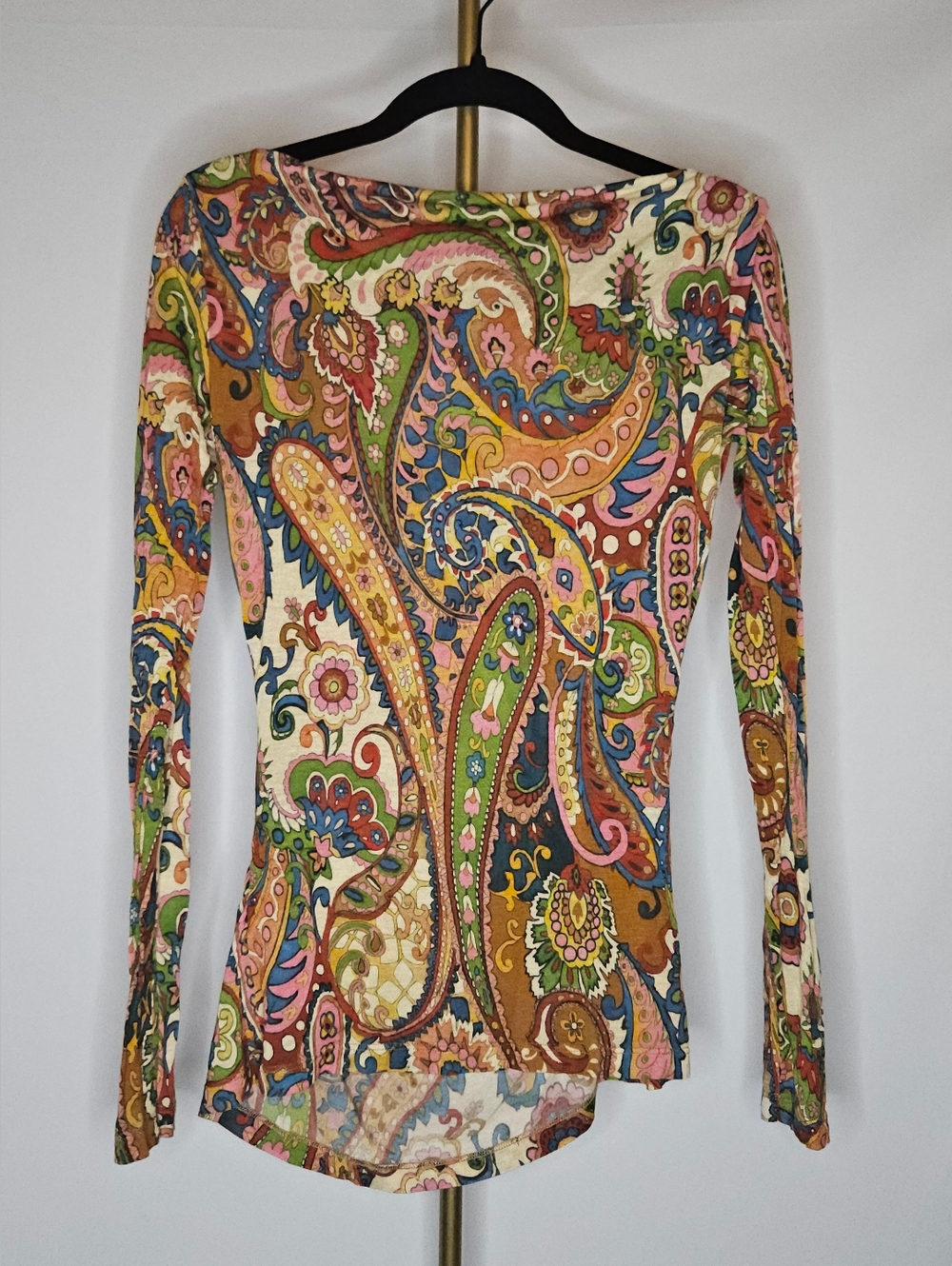 Etro Italy Multi-Color Paisley Long Sleeve Draped Jersey Top - Picture 2 of 8